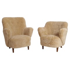 Scandinavian Shearling Armchairs, a Pair