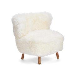 Scandinavian Sheepskin Lounge Chair with Brass, Made in Denmark