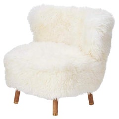 Scandinavian Sheepskin Lounge Chair with Brass, Made in Denmark