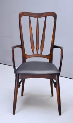 Sкандинавischer Shou-Sugi-Ban-Teakholz-Sessel „Ingrid“ mit schwarzem Lederbezug