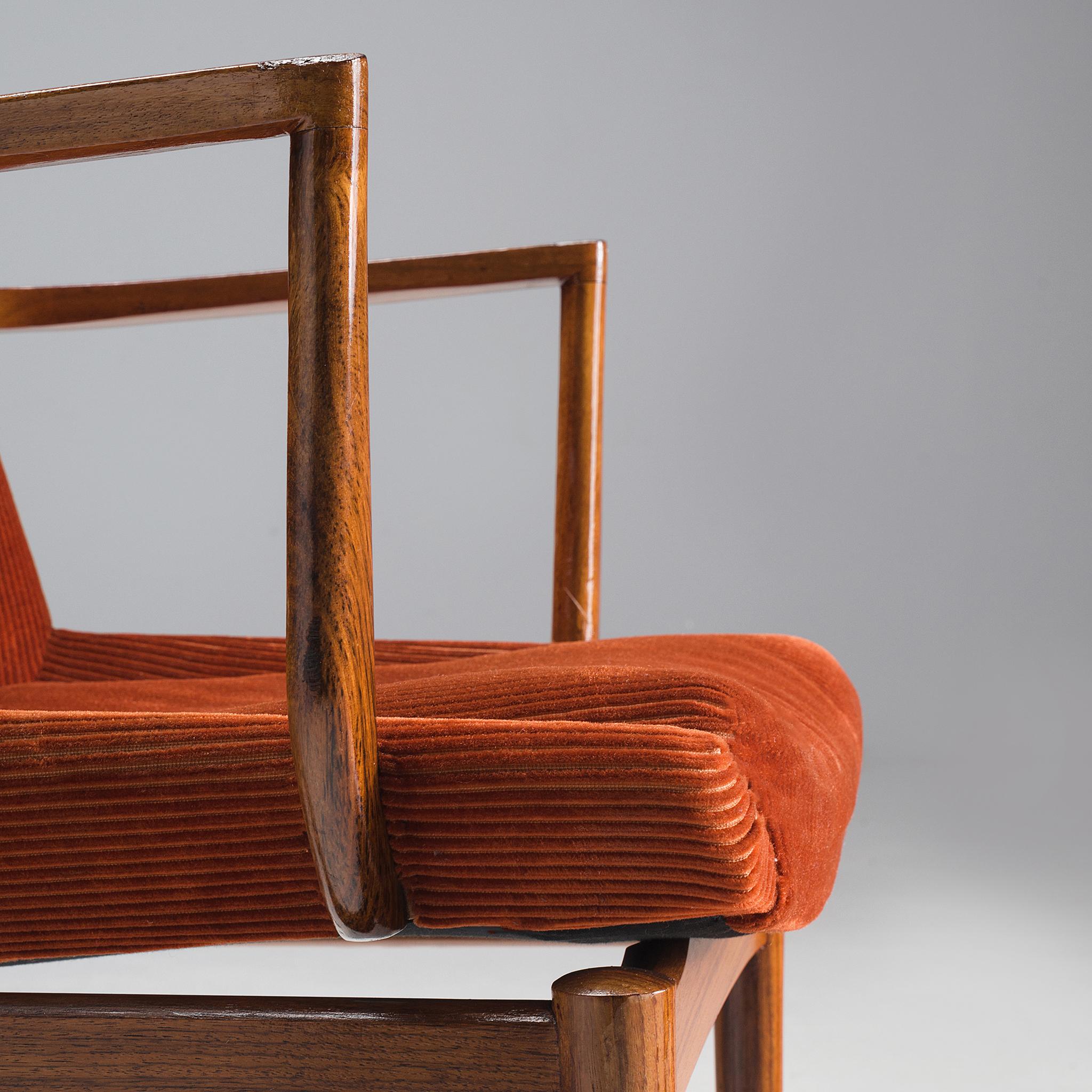Mid-20th Century Scandinavian Side Chairs in Rosewood and Curduroy