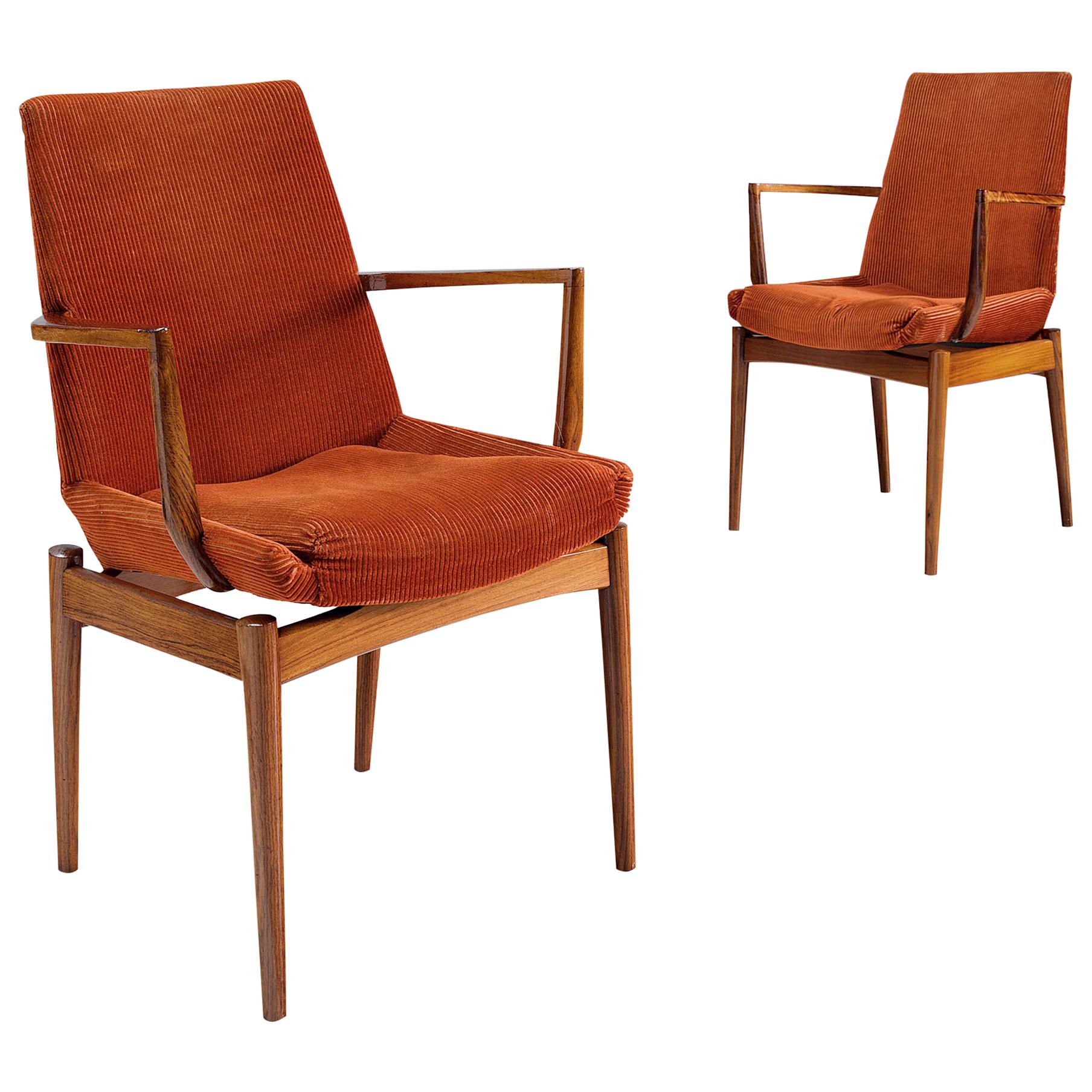 Scandinavian Side Chairs in Rosewood and Curduroy