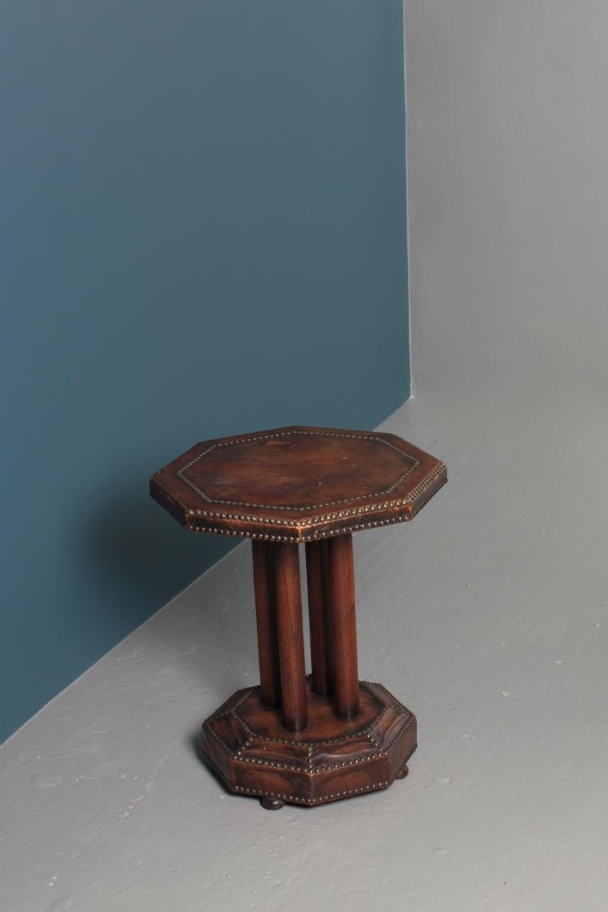 Scandinavian Side Table in Patinated Leather by Otto Schulz, 1940s For Sale 5