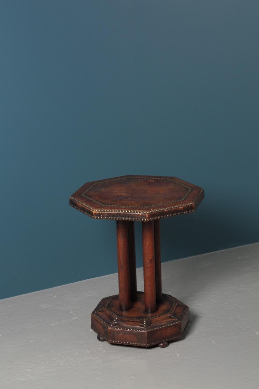 Scandinavian Side Table in Patinated Leather by Otto Schulz, 1940s For Sale 7