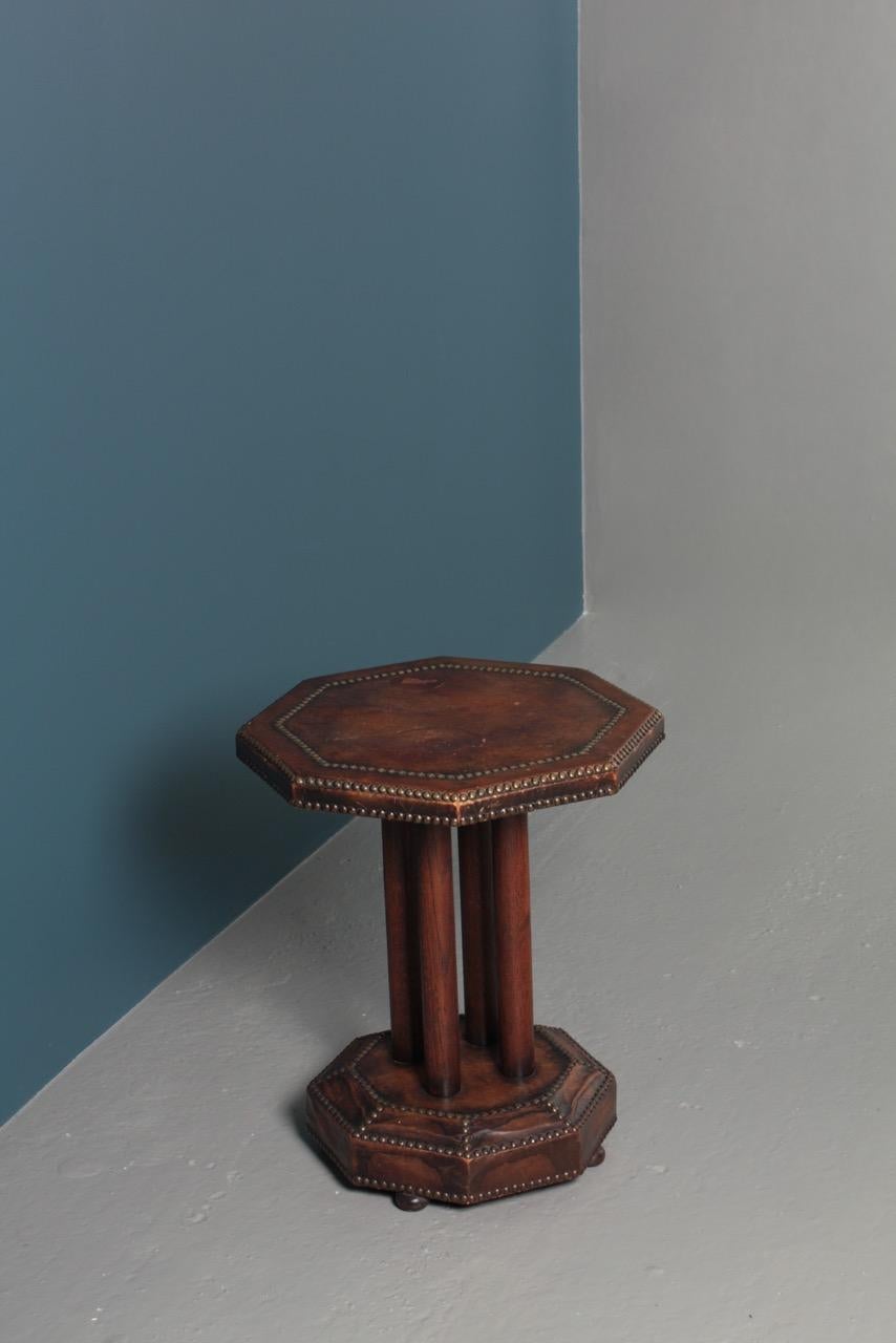Scandinavian Side Table in Patinated Leather by Otto Schulz, 1940s For Sale 8