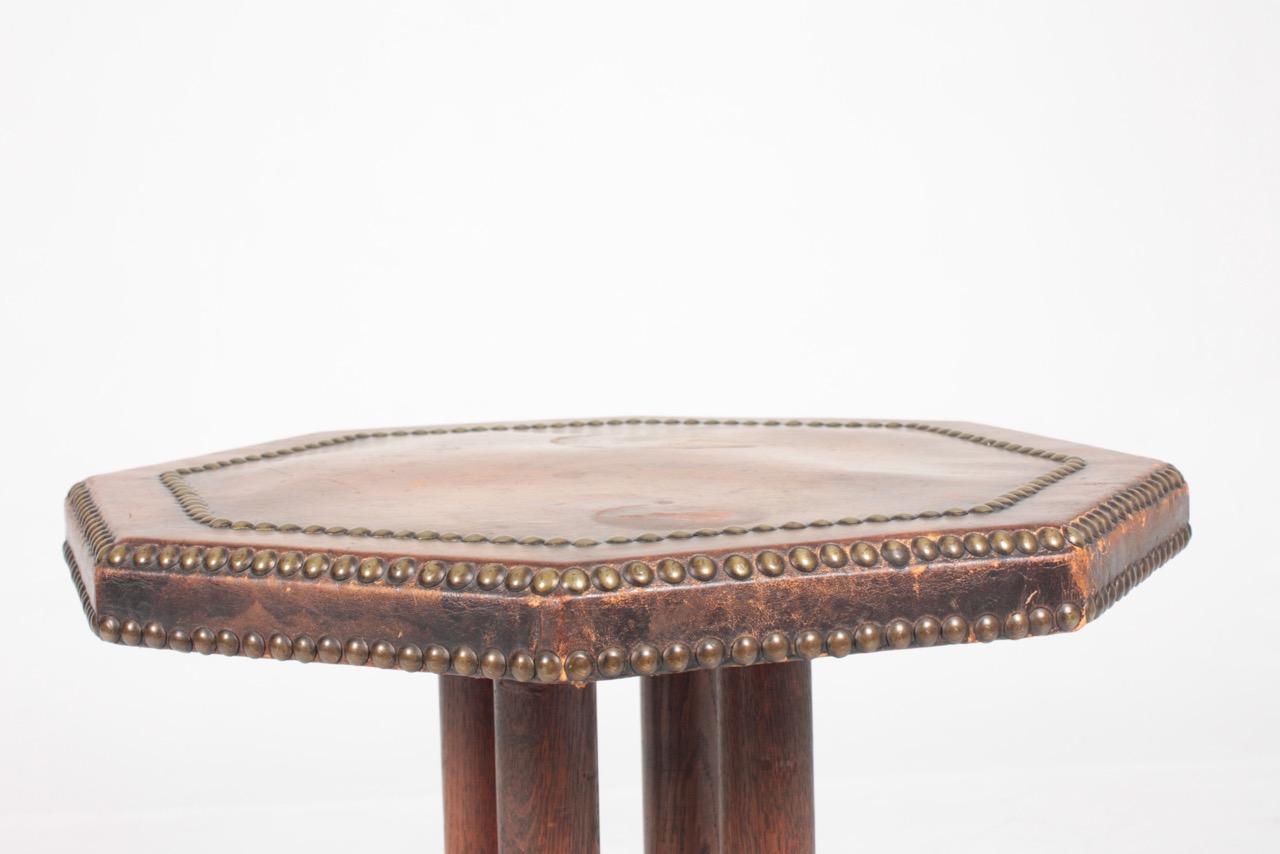 Scandinavian Side Table in Patinated Leather by Otto Schulz, 1940s For Sale 2