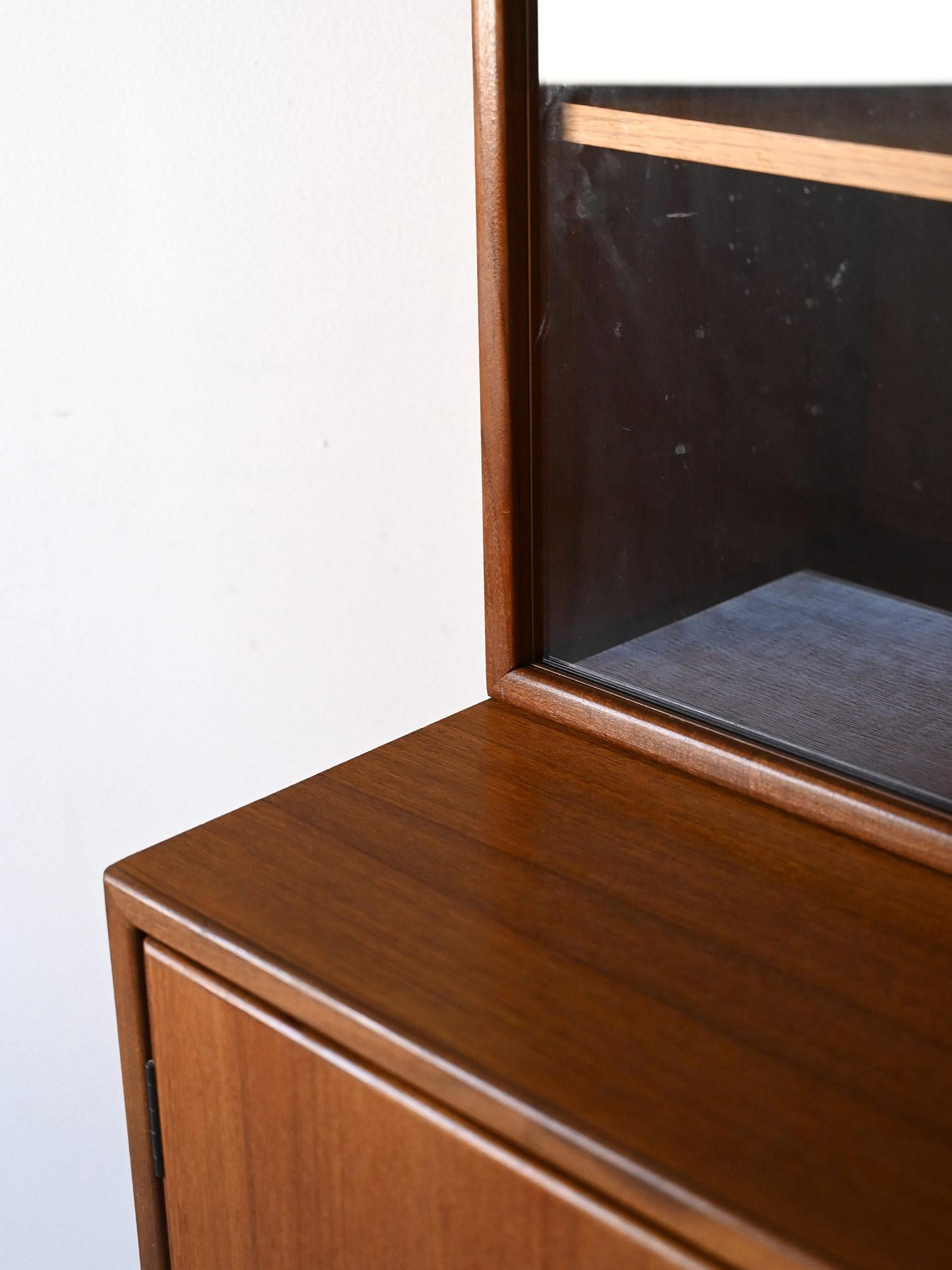 Teak Scandinavian sideboard cabinet with display case For Sale