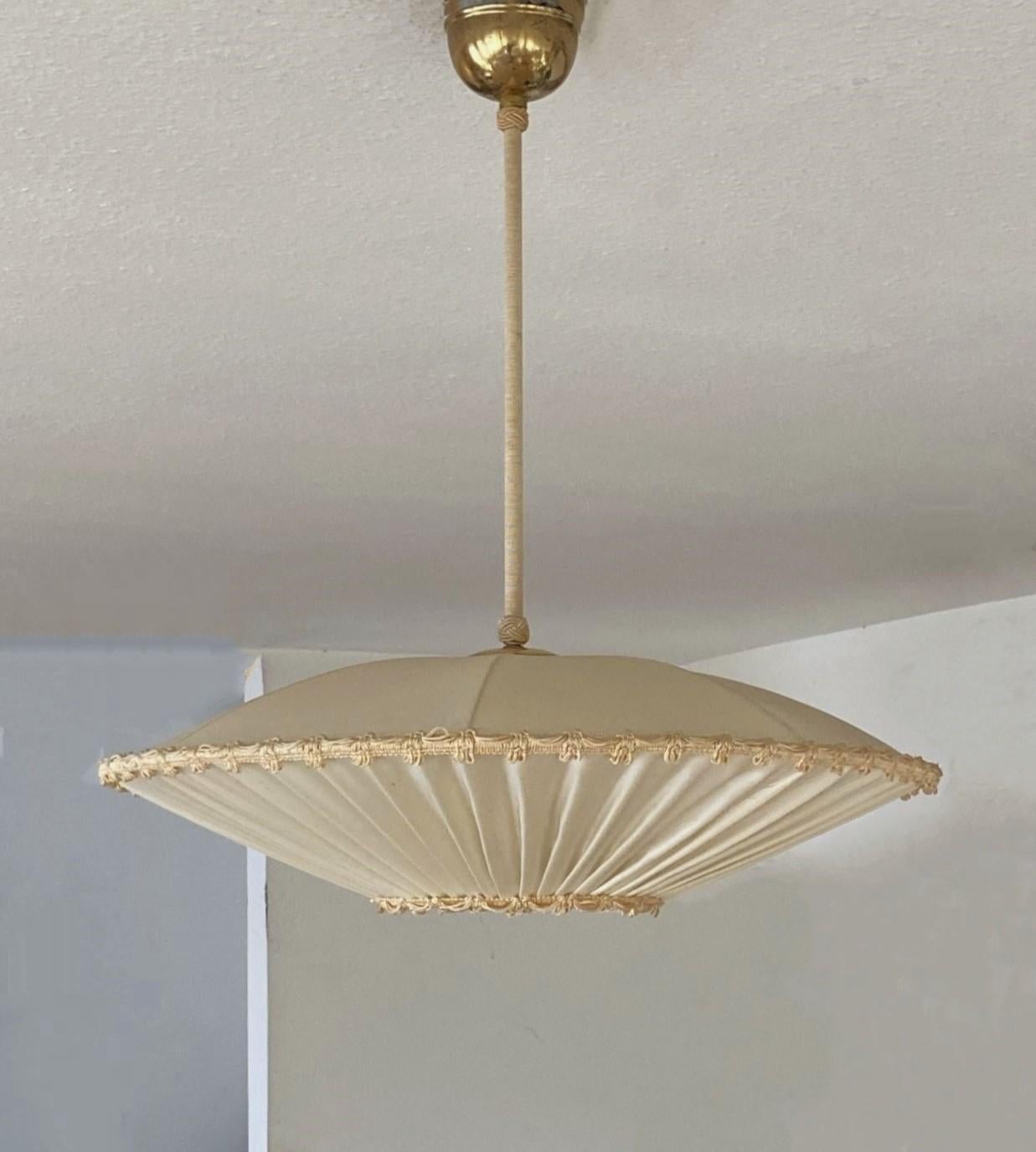 Art Deco Swedish Designer Silk Brass Pendant Ceiling Light, 1930-1940 For Sale