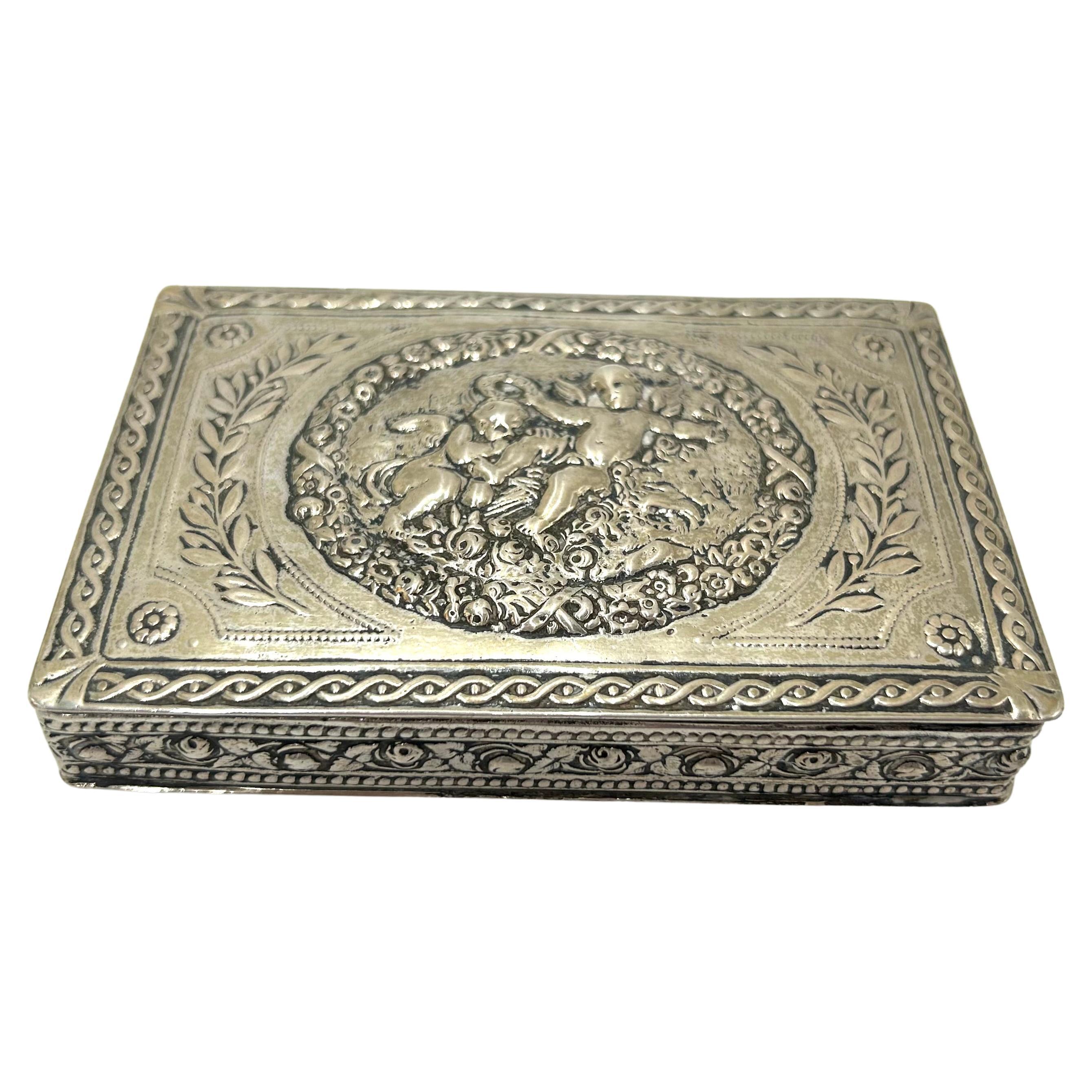 Scandinavian Silver 830 Putti Box, Early 20th Century