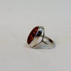 Scandinavian Silver Ring with Amber Stone 1960s, Denmark
