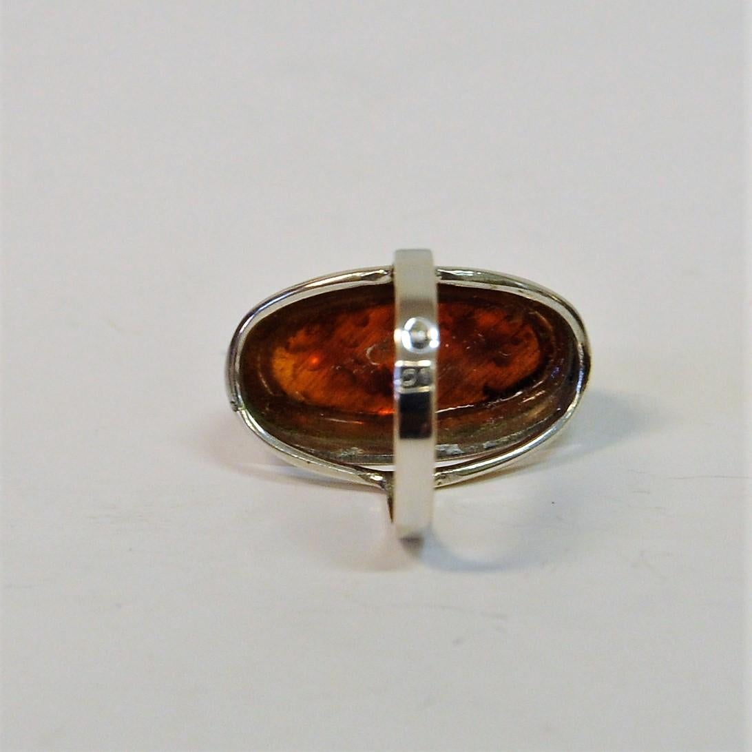 Scandinavian Modern Scandinavian Silver Ring with Amber Stone 1960s, Denmark
