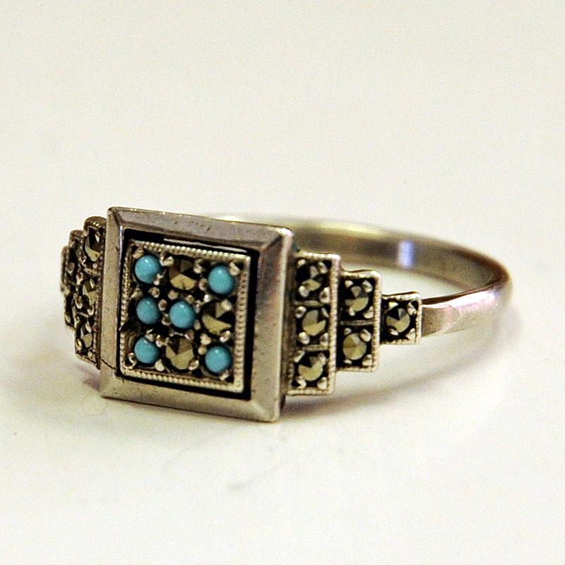 Scandinavian Silver Ring with Small Blue and Clear Stones, 1970s In Good Condition In Stockholm, SE