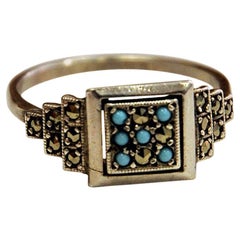 Scandinavian Silver Ring with Small Blue and Clear Stones, 1970s