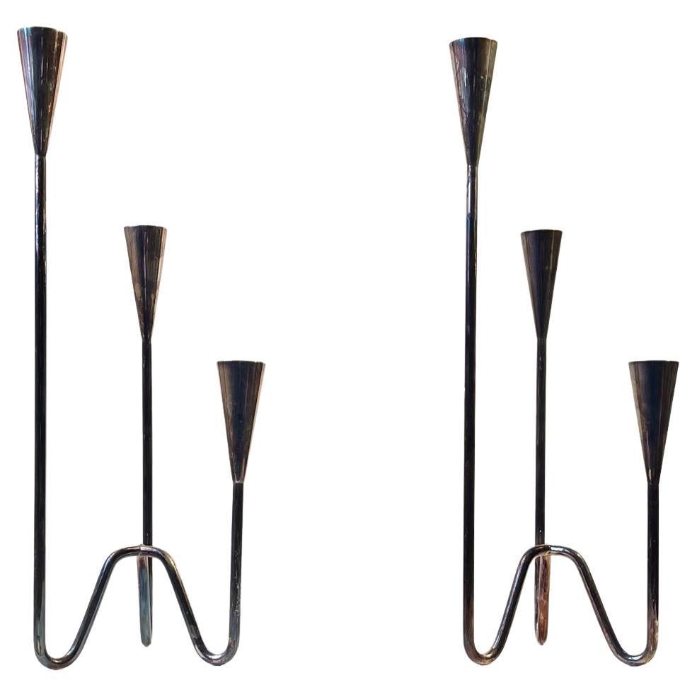 Scandinavian Silverplated String Candleholders, Carl Christiansen, Denmark 1960s