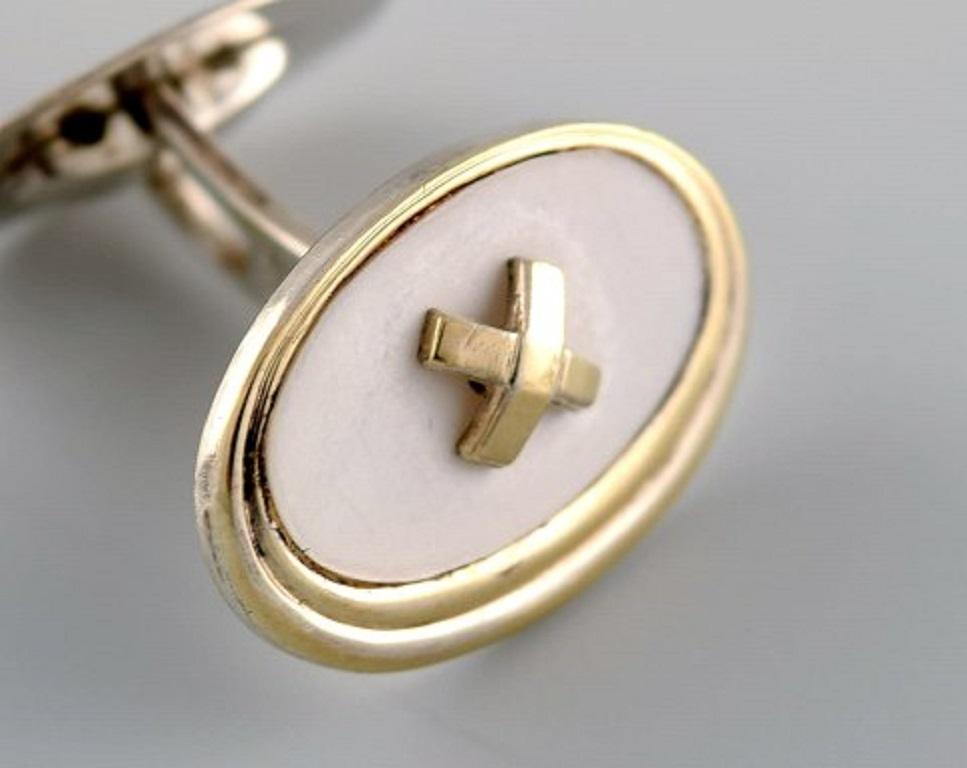 Men's Scandinavian Silversmith, a Pair of Gilded Art Deco Style Cufflinks in Silver  For Sale
