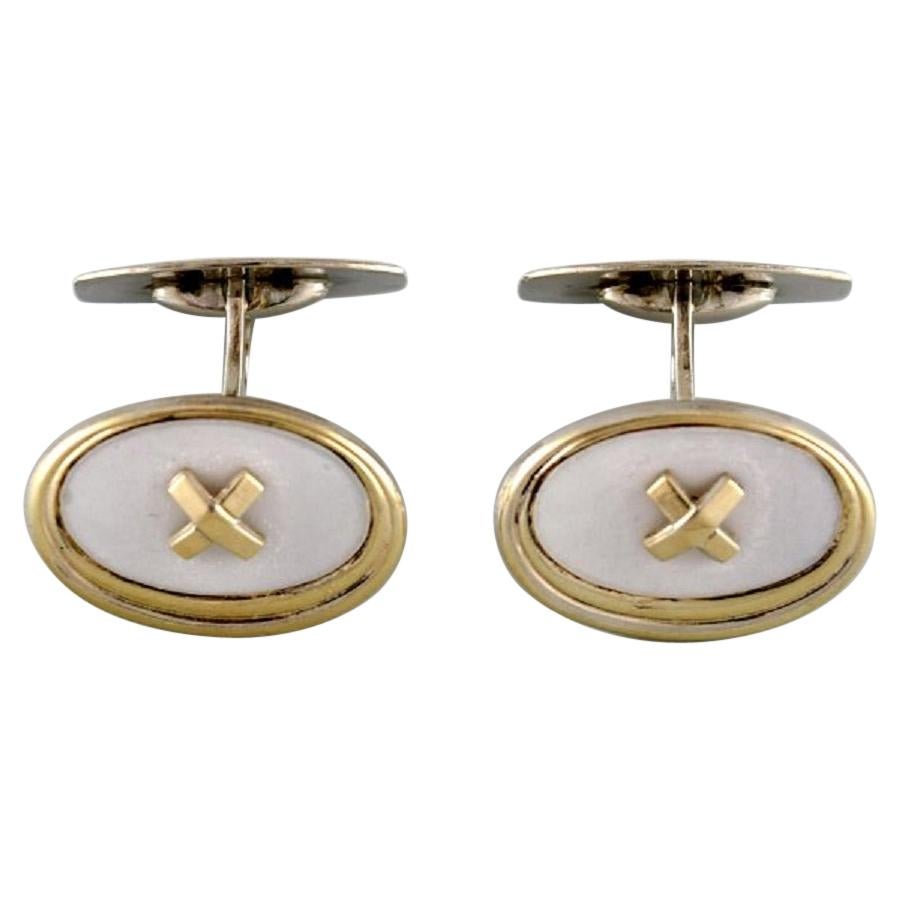 Scandinavian Silversmith, a Pair of Gilded Art Deco Style Cufflinks in Silver 
