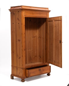Scandinavian Single Door Pine Wardrobe Pagoda Crown Bun Feet 2 Keys 1880s