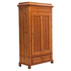Scandinavian Single Door Pine Wardrobe Pagoda Crown Bun Feet 2 Keys 1880s