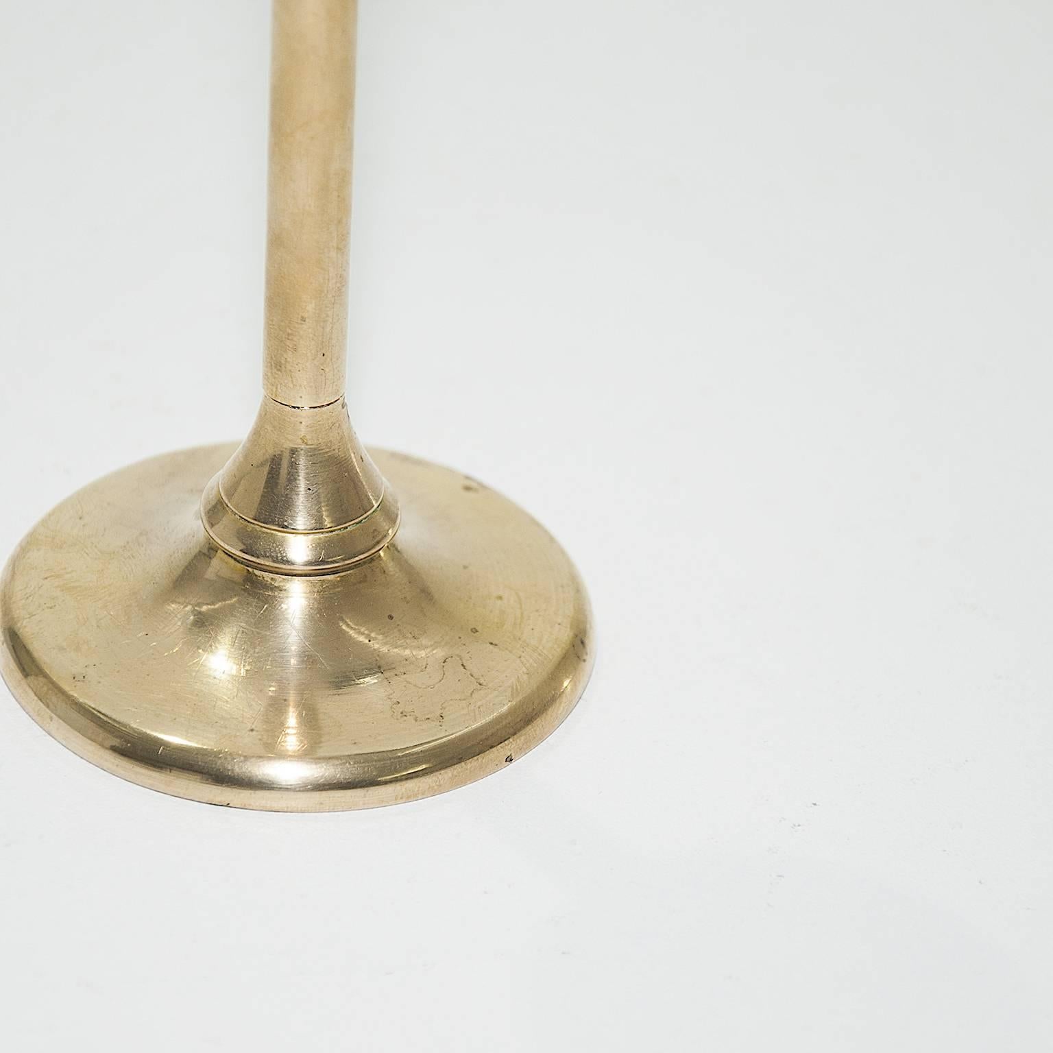 Scandinavian Modern Scandinavian Single Midcentury Candleholder in Brass, Heavy For Sale