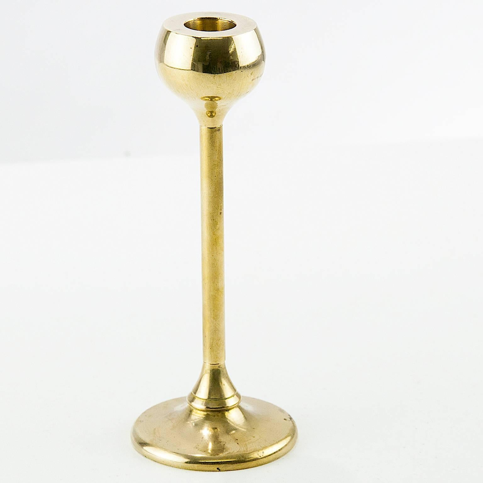 Mid-20th Century Scandinavian Single Midcentury Candleholder in Brass, Heavy For Sale