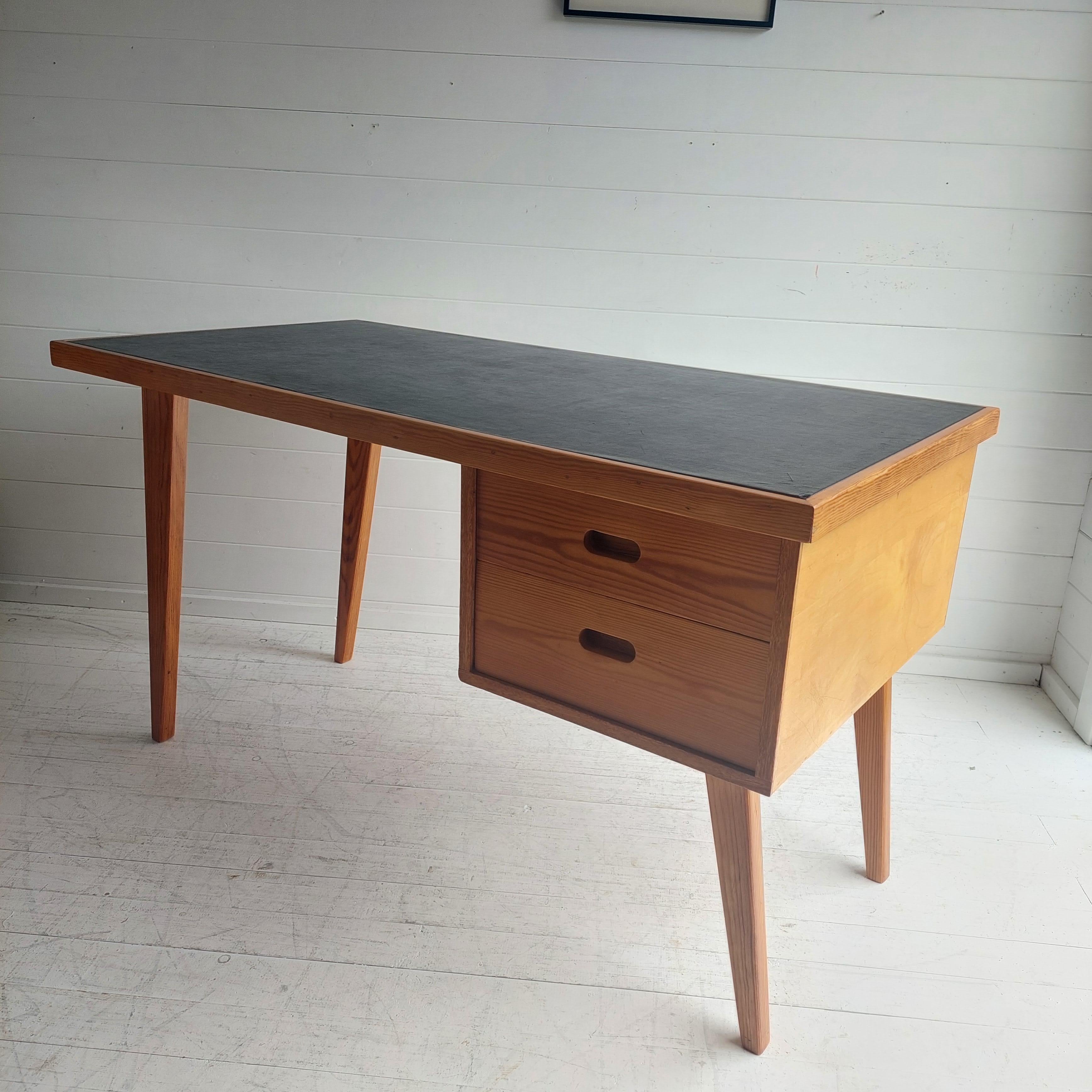 Scandinavian Modern Scandinavian Single Pedestal Writing Desk in Pine, Paul McCobb style 60s