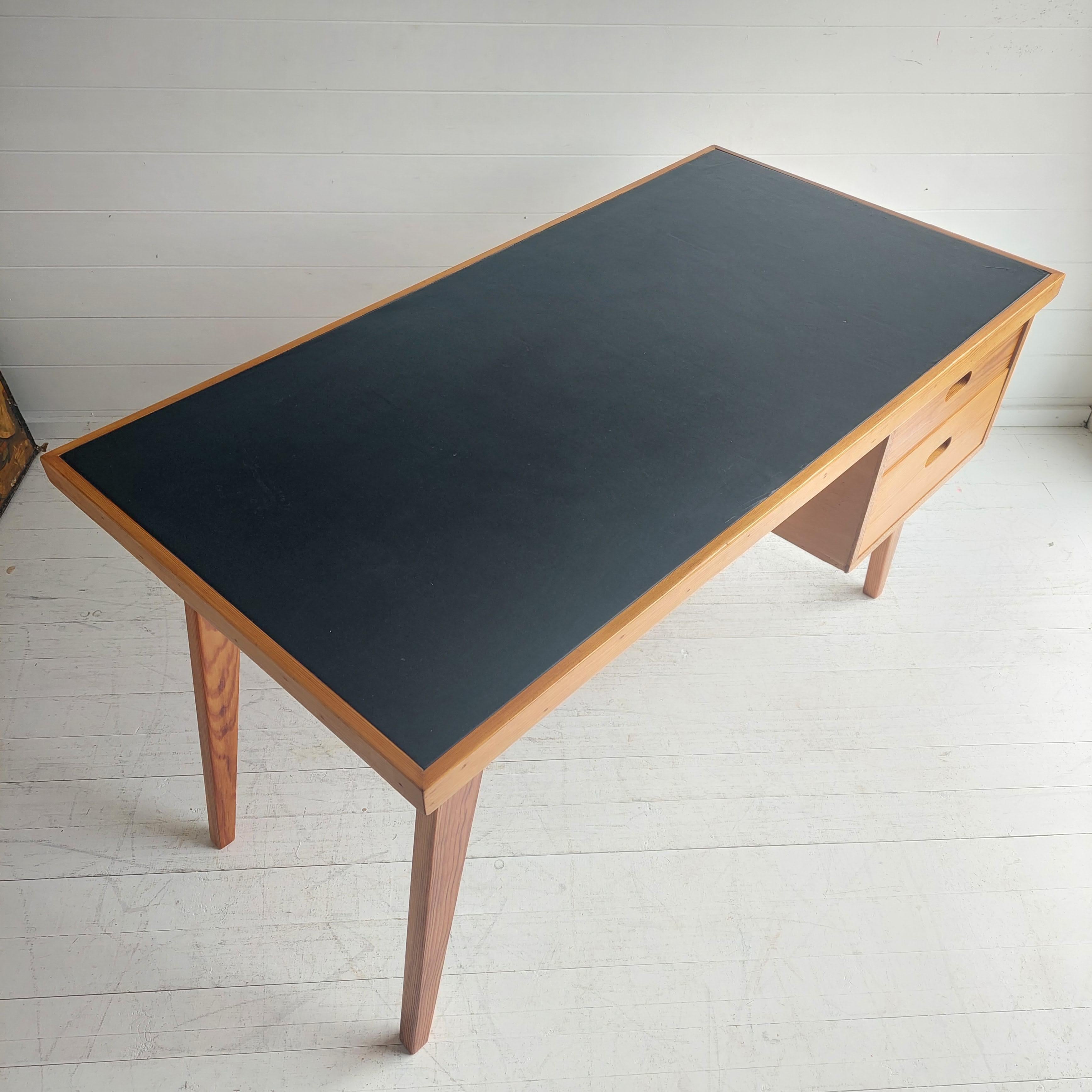 20th Century Scandinavian Single Pedestal Writing Desk in Pine, Paul McCobb style 60s