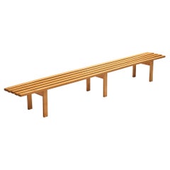 Vintage Scandinavian Slatted Bench in Solid Wood 