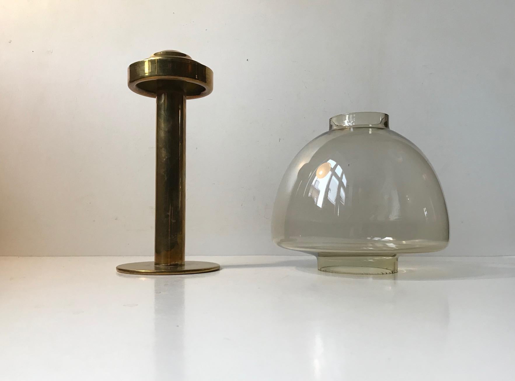 Scandinavian Smoke Glass and Brass Candlestick by Hans-Agne Jakobsson, 1960s In Good Condition In Esbjerg, DK