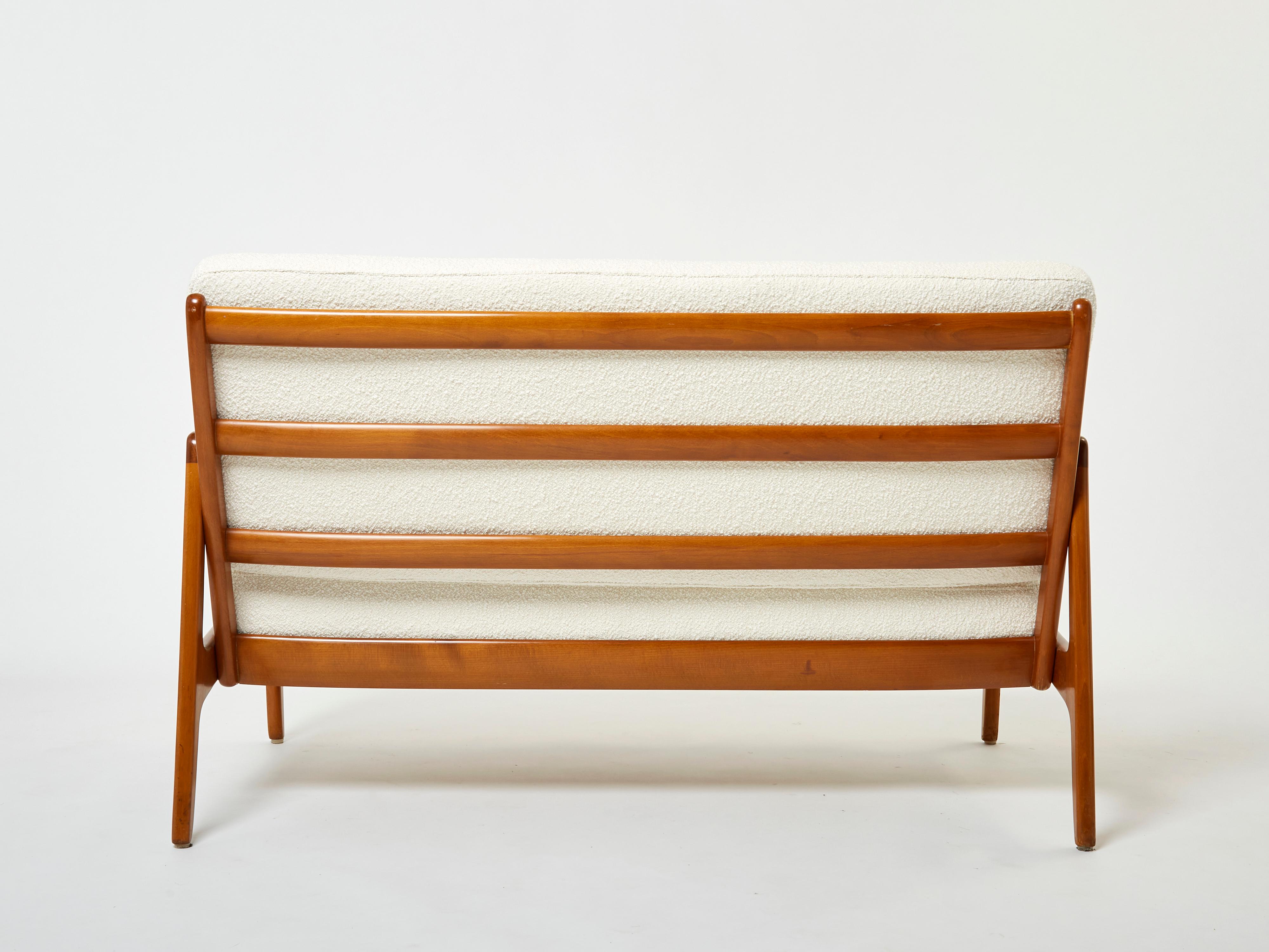 Teak Scandinavian Sofa by Ole Wanscher FD 109 Wool Bouclé, 1960s