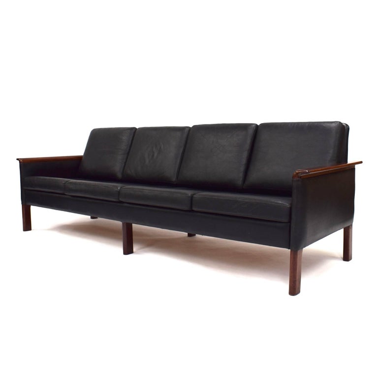 Scandinavian Sofa In Black Leather 1950s Scandinavian Sofa In Black Leather 1950s