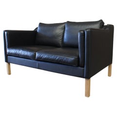 Scandinavian Sofa in Black Leather Dlg Borge Mogensen