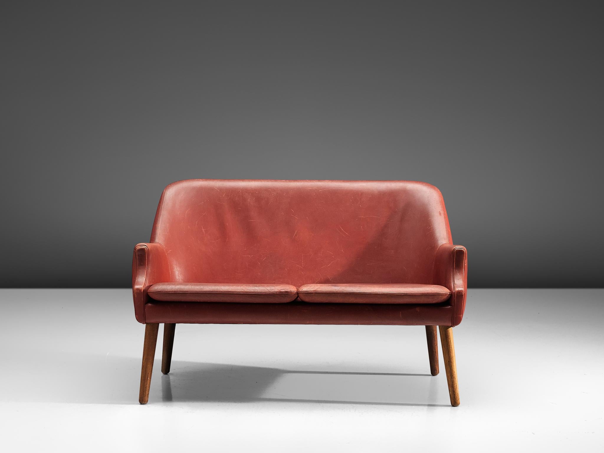 Scandinavian Sofa in Leather, 1950s In Fair Condition In Waalwijk, NL