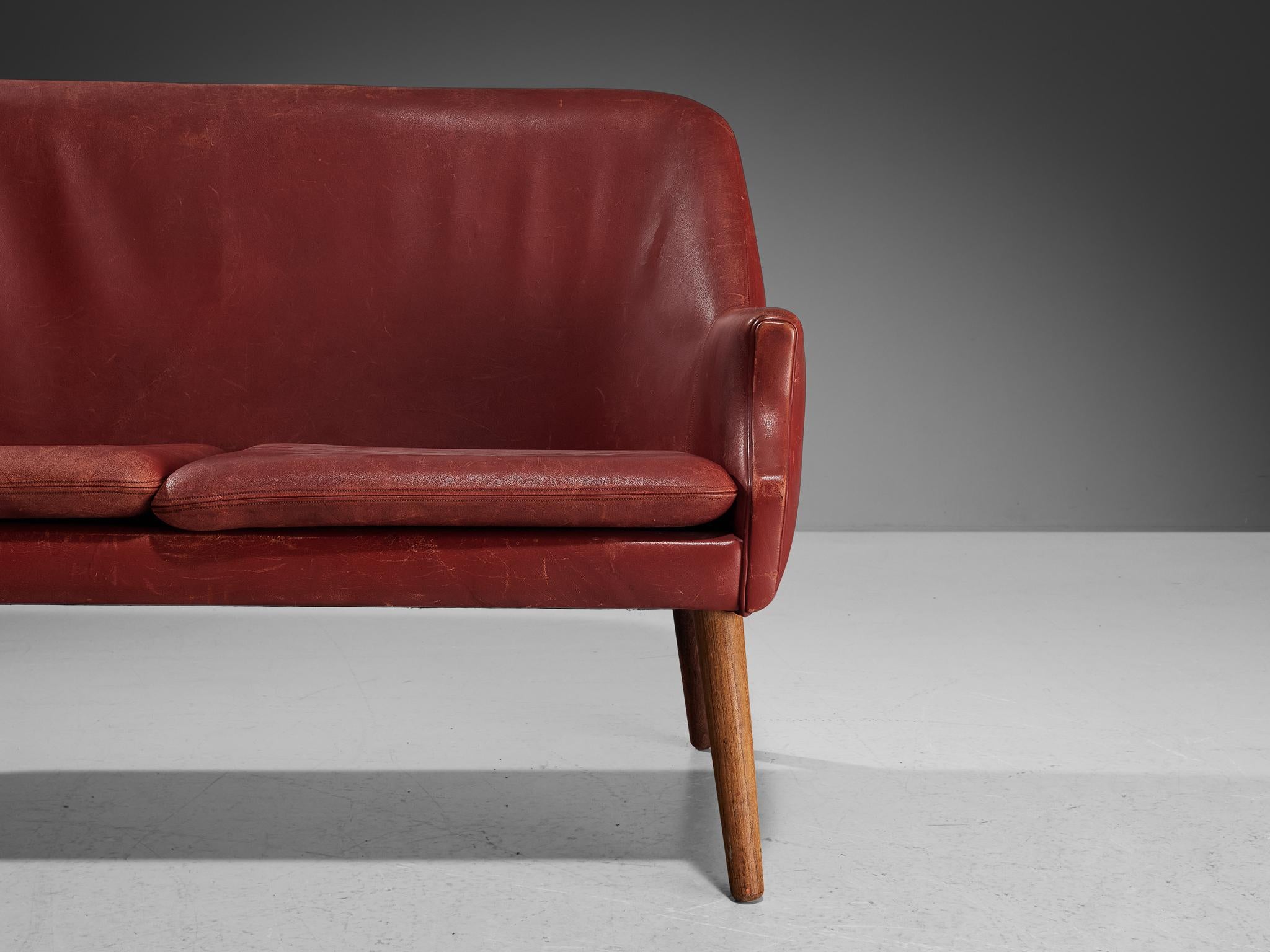 Scandinavian Modern Scandinavian Sofa in Red Leather  For Sale