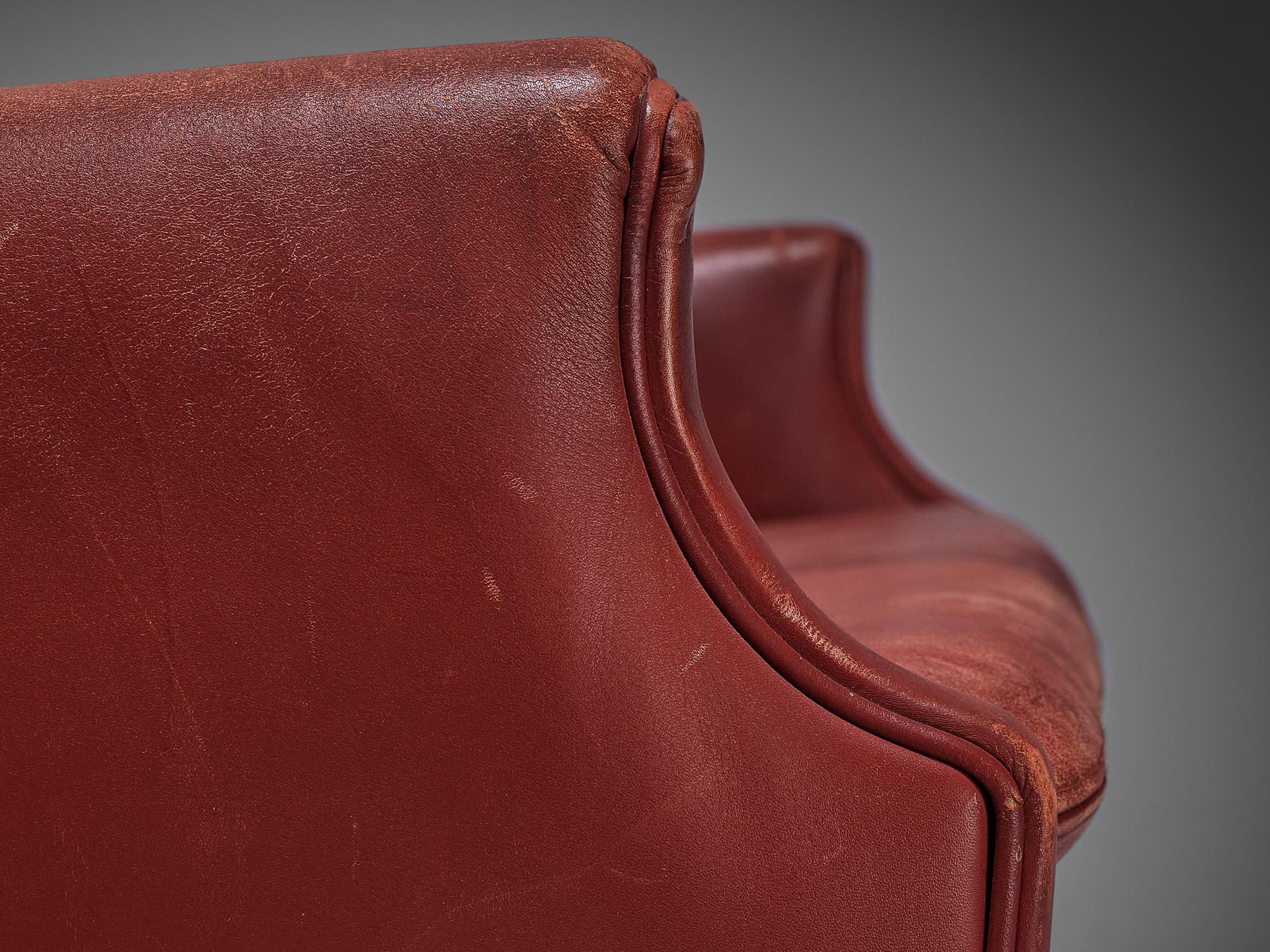 Danish Scandinavian Sofa in Red Leather
