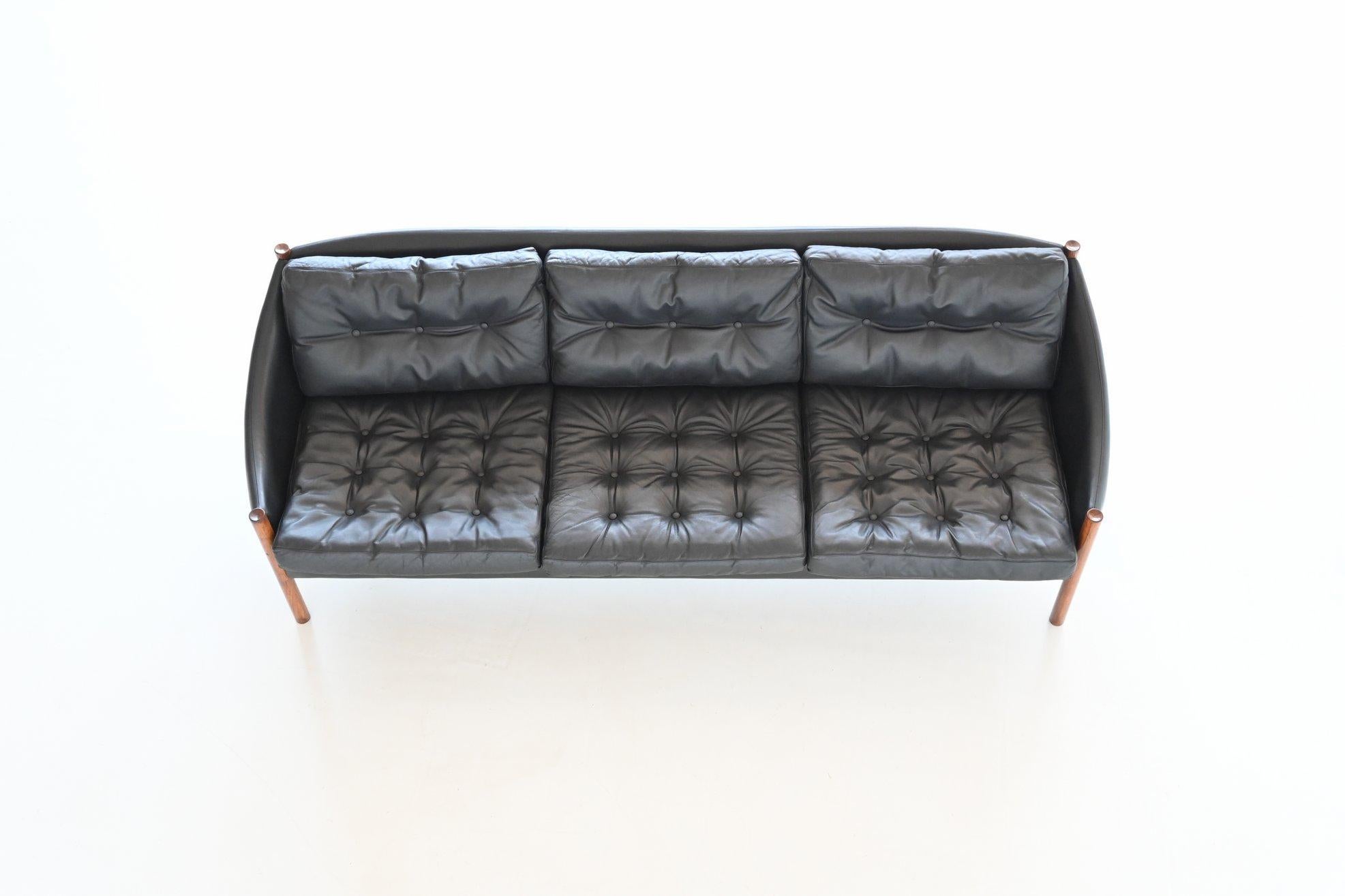 Scandinavian Sofa Rosewood and Black Leather, Denmark, 1960 6