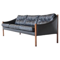 Scandinavian Sofa Rosewood and Black Leather, Denmark, 1960