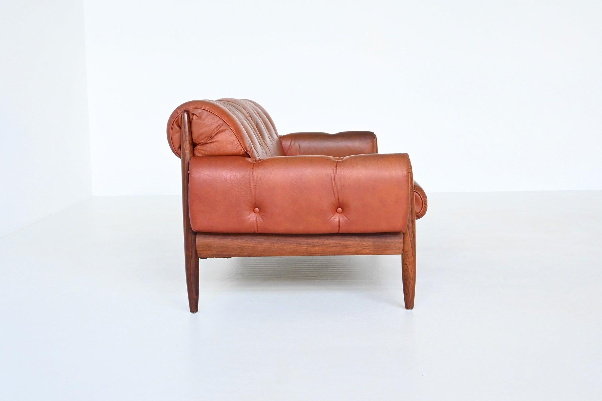 Mid-Century Modern Scandinavian Sofa Rosewood and Leather Denmark 1960