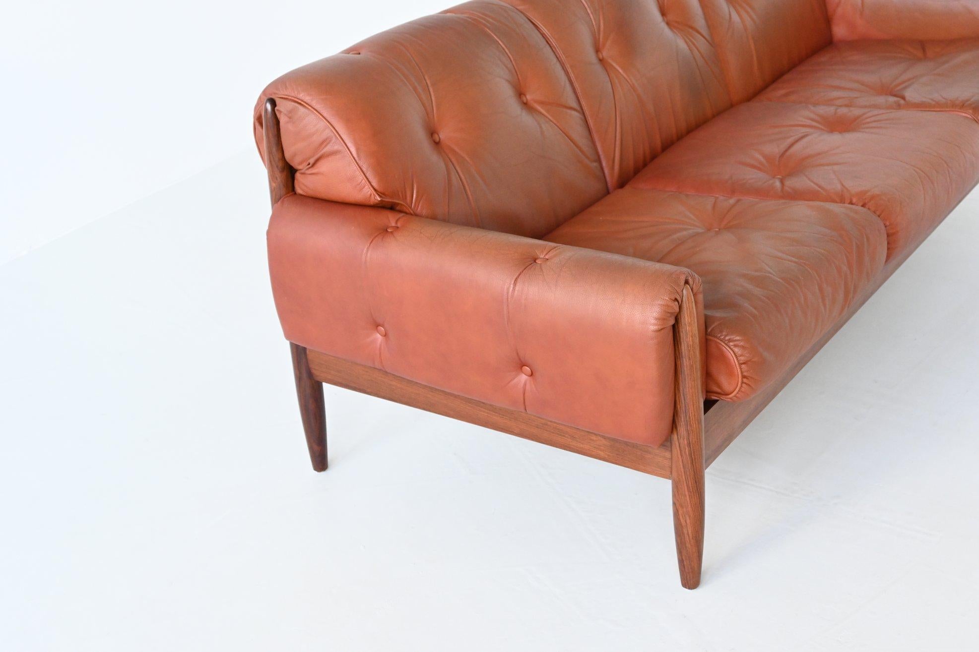 Danish Scandinavian Sofa Rosewood and Leather Denmark 1960