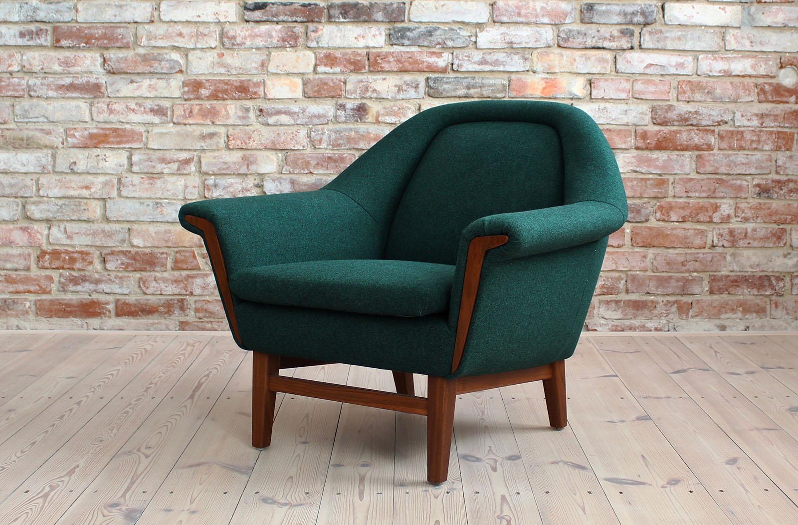 Sofa Set by Holm Fabriker in Emerald Green Kvadrat Fabric, Mid-Century Modern 3
