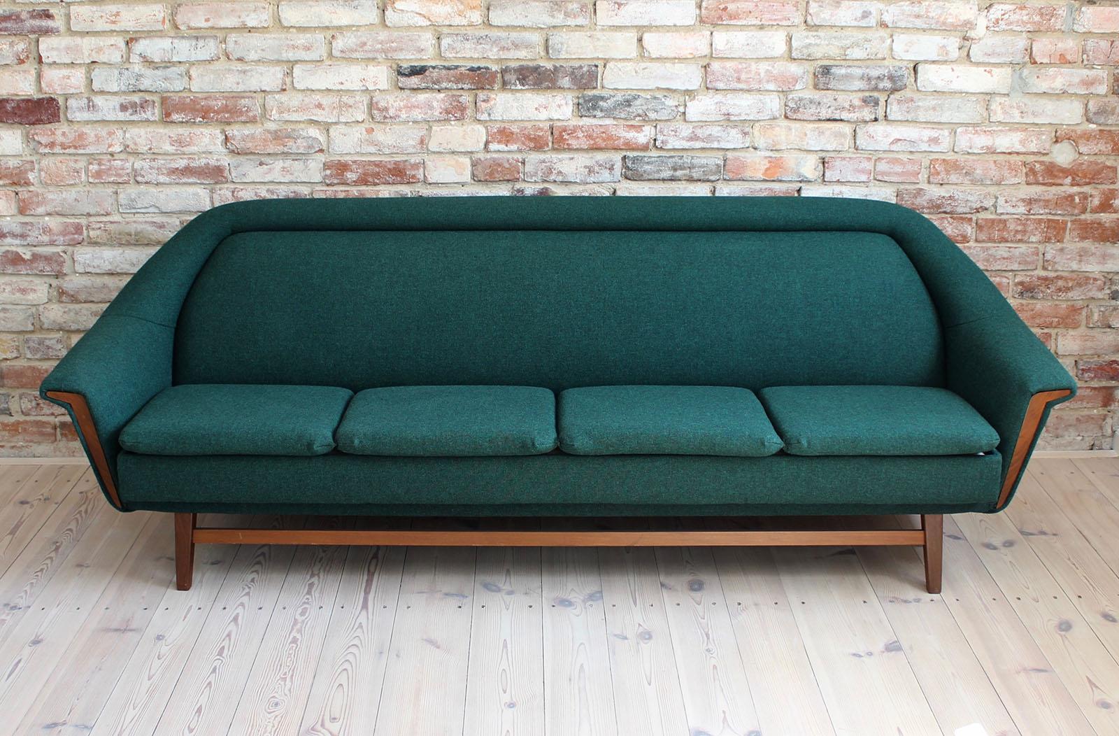 Scandinavian Modern Sofa Set by Holm Fabriker in Emerald Green Kvadrat Fabric, Mid-Century Modern