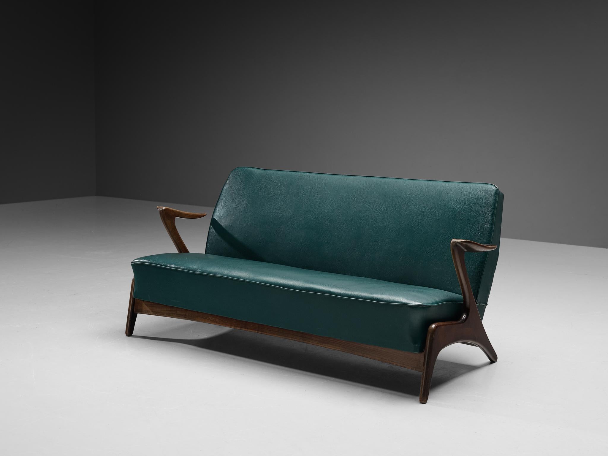 Skandinavisches Sofa mit skulpturalem Rahmen aus gebeiztem Holz (Kunstleder) im Angebot