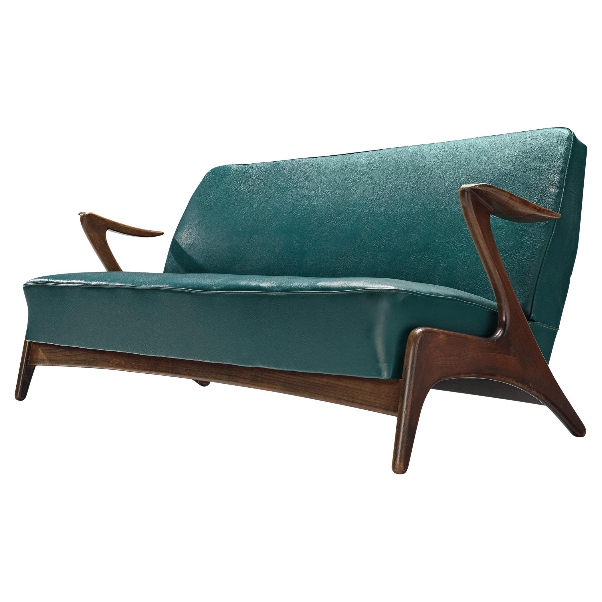 Scandinavian Sofa with Sculptural Frame in Stained Wood