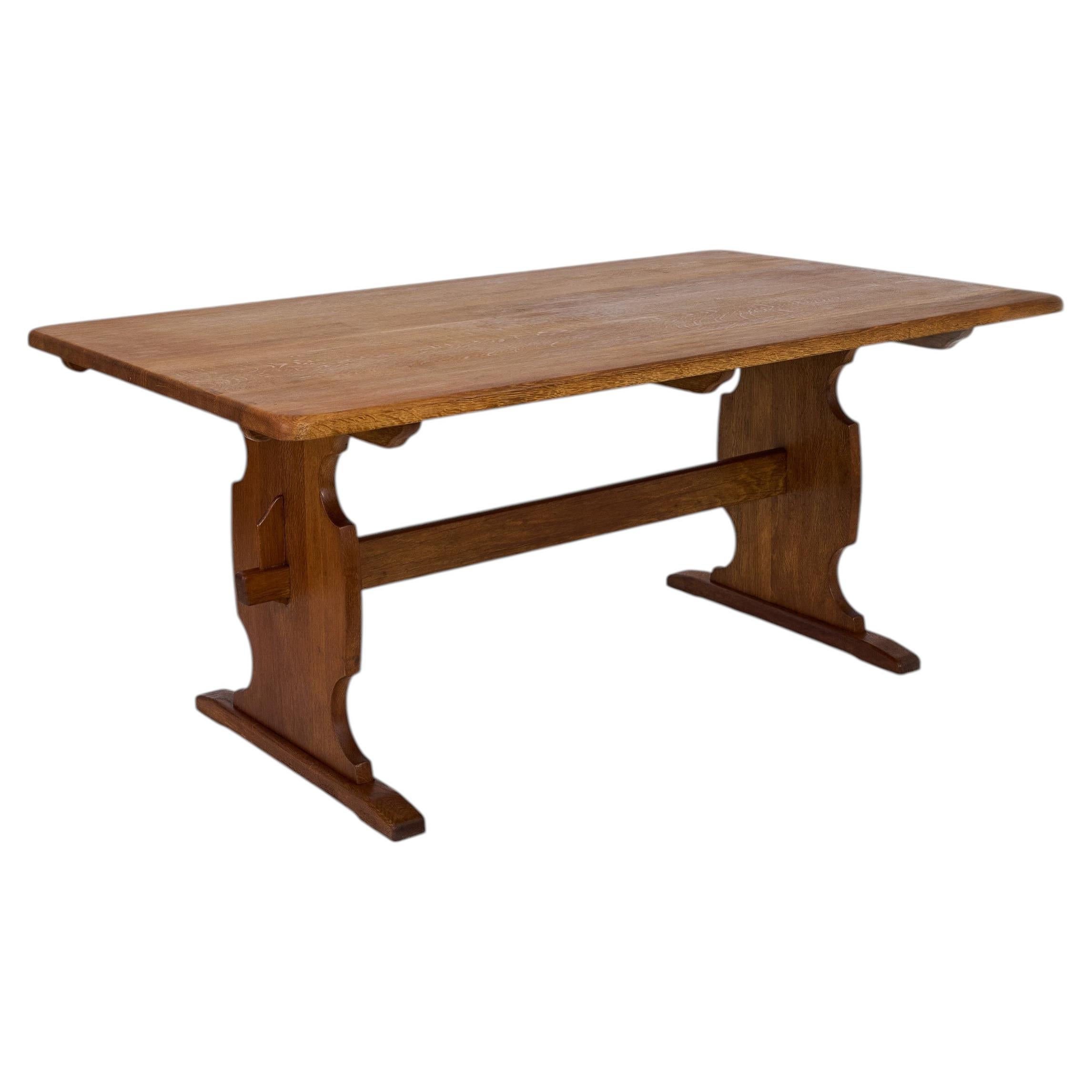 Rustic Modern Scandinavian Solid Oak Dining Table, Denmark, 1970