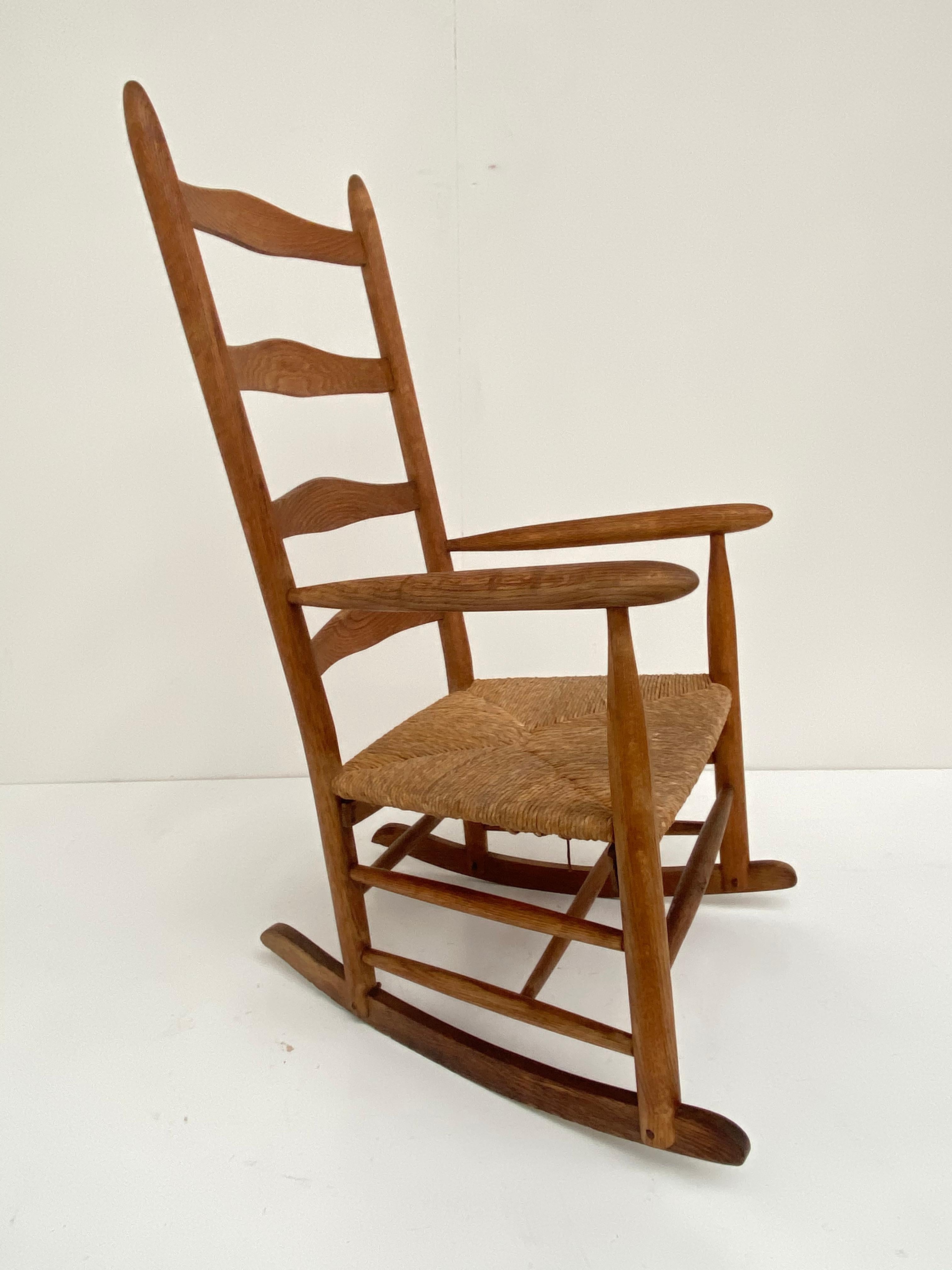 Mid-20th Century Scandinavian Solid Oak and Papercord Shaker Rocking Chair
