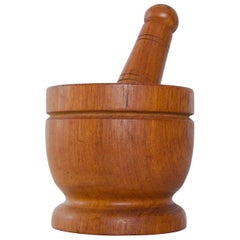  Modern Scandinavian Teak Wood Mortar & Pestle Set 1960s Karl Holmberg Sweden