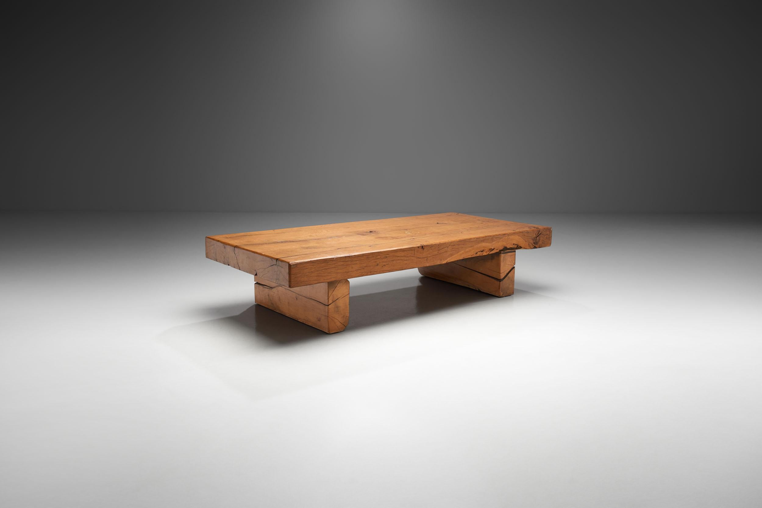 In Scandinavian mid-century design, there was an early emphasis on wood as it connected everyday objects, such as furniture to nature. This rustic, solid wood coffee table is a perfect example of this sentiment, and of the visual benefits of an