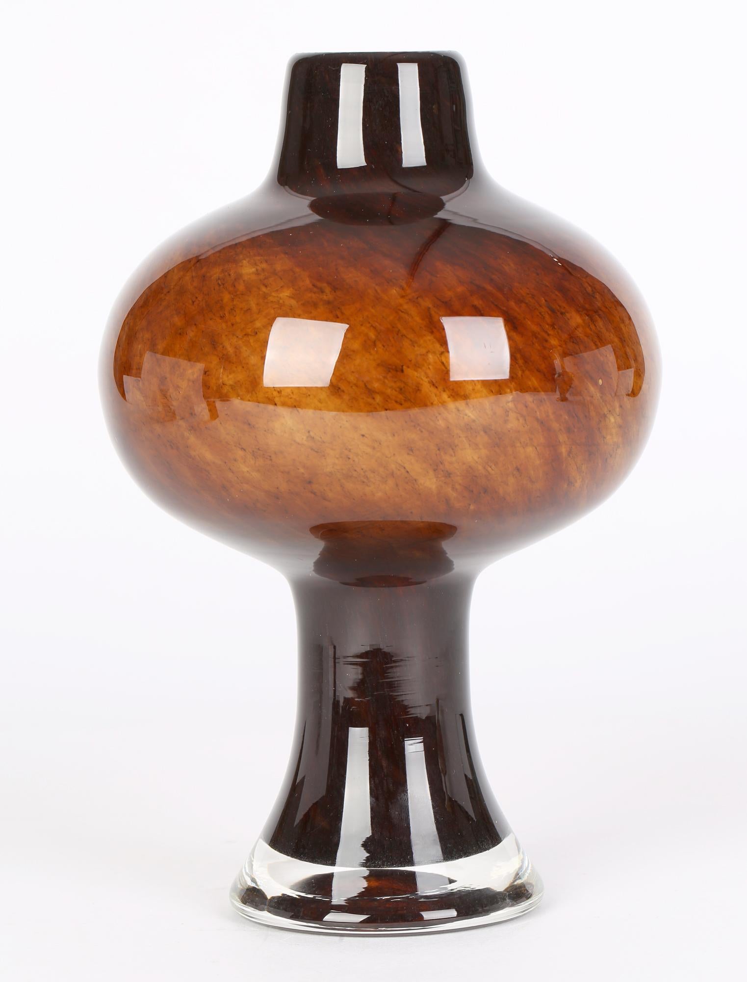 Scandinavian Space Age Blown Brown Glass Pedestal Globe Vase For Sale 3