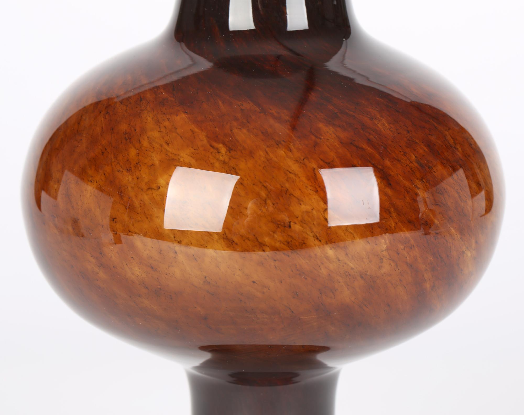 Scandinavian Space Age Blown Brown Glass Pedestal Globe Vase For Sale 4