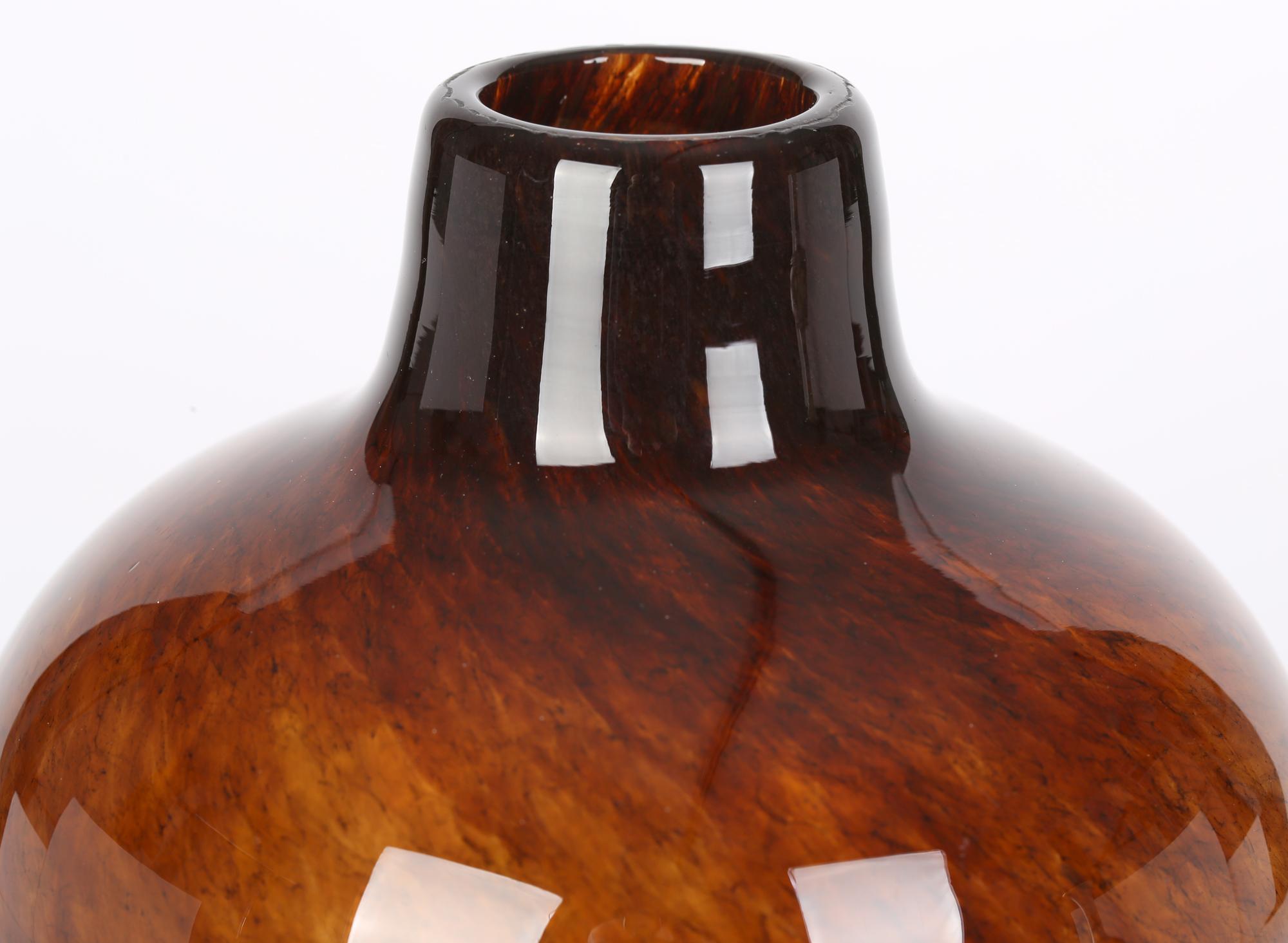 Scandinavian Space Age Blown Brown Glass Pedestal Globe Vase For Sale 5