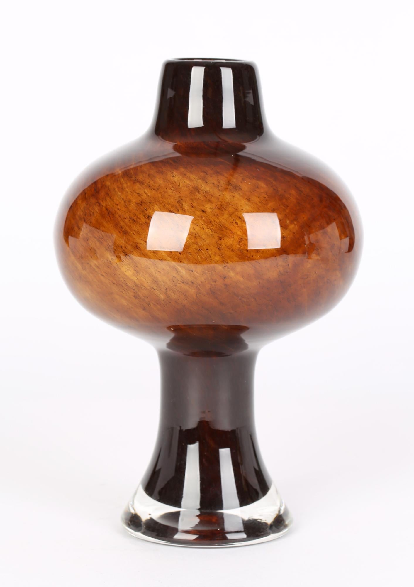 Blown Glass Scandinavian Space Age Blown Brown Glass Pedestal Globe Vase For Sale